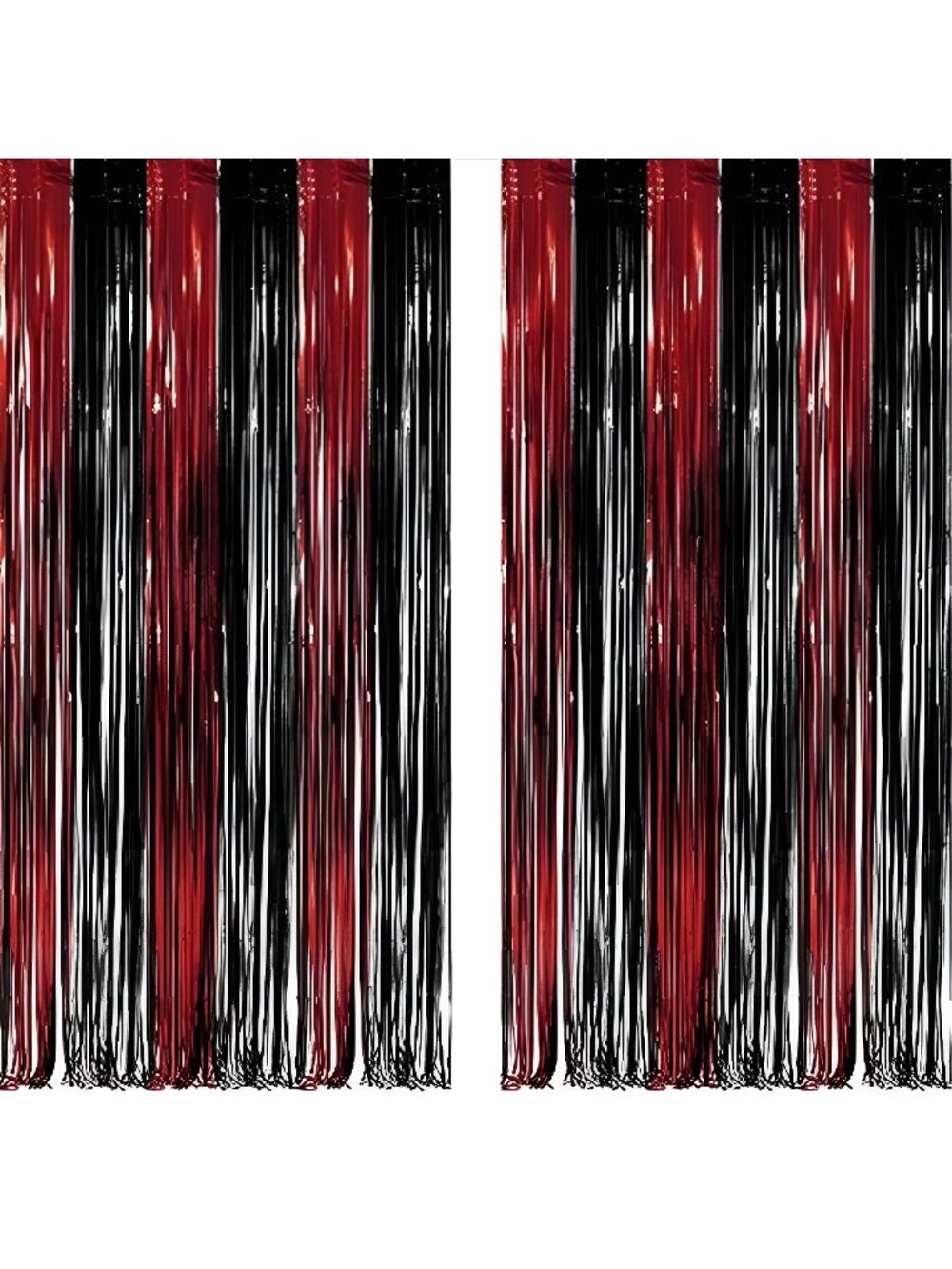 Black Red Party Streamers Backdrop - Foil Fringe Tinsel for